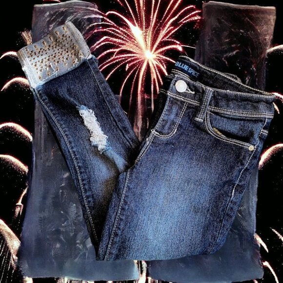 Blue Spice Distressed Stud Jeans - Little Girl - Picture 2 of 8